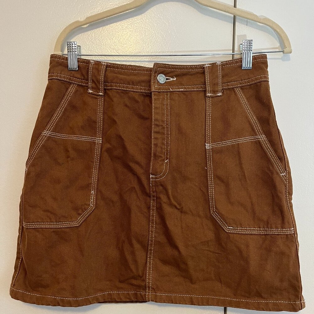Topshop utility denim skirt, brown -- size 8 - Picture 2 of 4